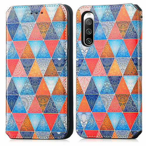 Leather Case Stands Fashionable Pattern Flip Cover Holder S02D for Sony Xperia 10 IV SOG07 Brown