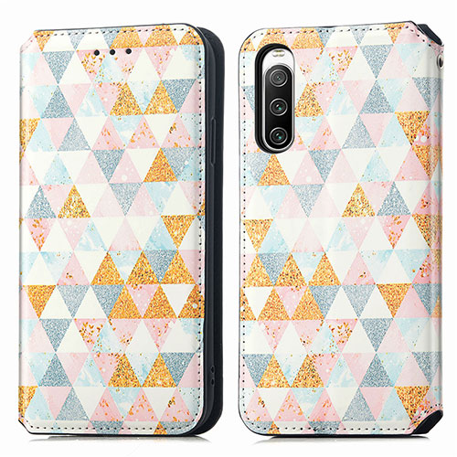 Leather Case Stands Fashionable Pattern Flip Cover Holder S02D for Sony Xperia 10 IV White