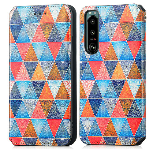 Leather Case Stands Fashionable Pattern Flip Cover Holder S02D for Sony Xperia 5 III SO-53B Brown