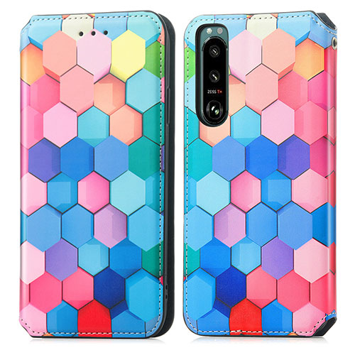 Leather Case Stands Fashionable Pattern Flip Cover Holder S02D for Sony Xperia 5 III SO-53B Colorful