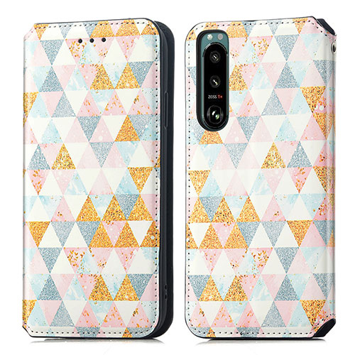 Leather Case Stands Fashionable Pattern Flip Cover Holder S02D for Sony Xperia 5 III SO-53B White