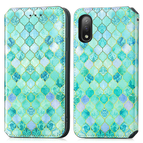 Leather Case Stands Fashionable Pattern Flip Cover Holder S02D for Sony Xperia Ace II Green