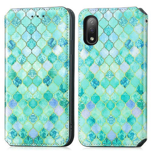 Leather Case Stands Fashionable Pattern Flip Cover Holder S02D for Sony Xperia Ace II SO-41B Green
