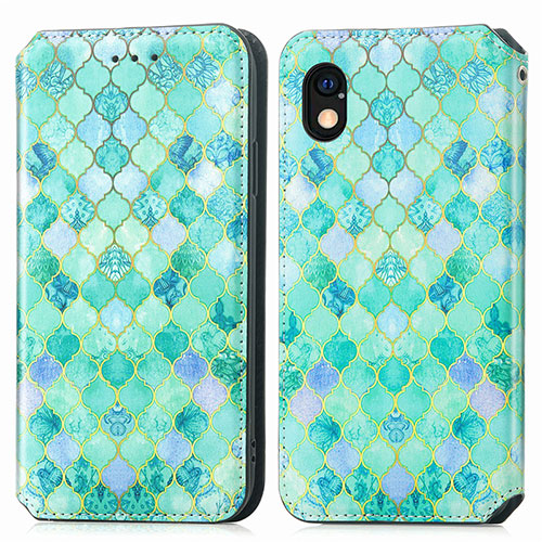 Leather Case Stands Fashionable Pattern Flip Cover Holder S02D for Sony Xperia Ace III Green