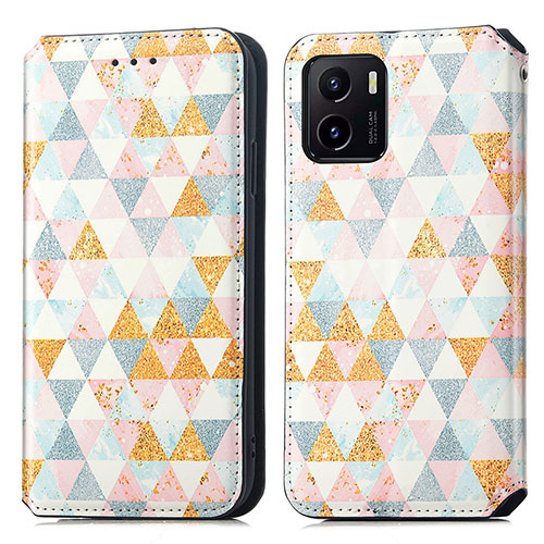 Leather Case Stands Fashionable Pattern Flip Cover Holder S02D for Vivo iQOO U5x White