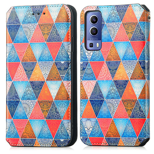 Leather Case Stands Fashionable Pattern Flip Cover Holder S02D for Vivo iQOO Z3 5G Brown