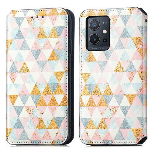 Leather Case Stands Fashionable Pattern Flip Cover Holder S02D for Vivo iQOO Z6 5G White