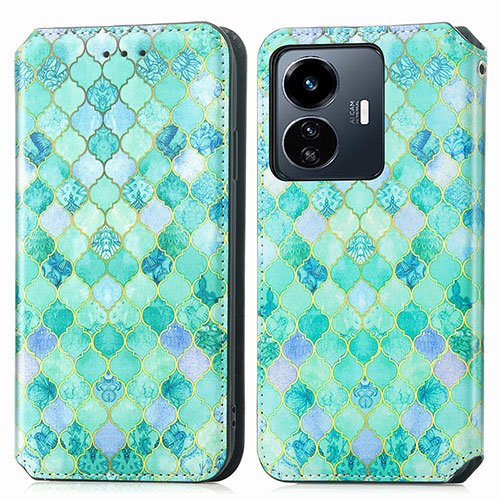 Leather Case Stands Fashionable Pattern Flip Cover Holder S02D for Vivo iQOO Z6 Lite 5G Green