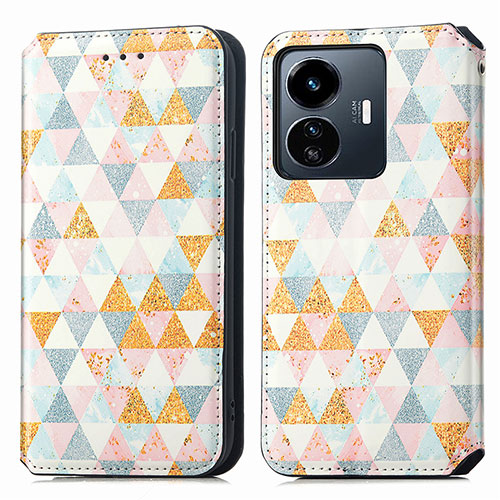 Leather Case Stands Fashionable Pattern Flip Cover Holder S02D for Vivo iQOO Z6 Lite 5G White