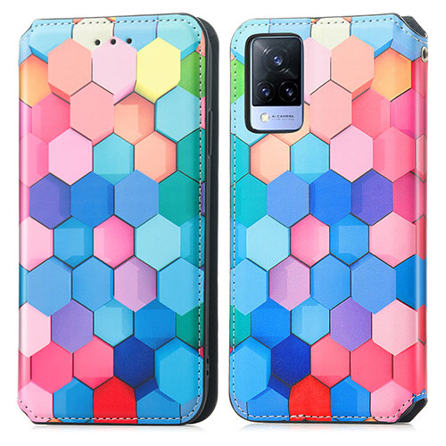 Leather Case Stands Fashionable Pattern Flip Cover Holder S02D for Vivo V21 5G Colorful