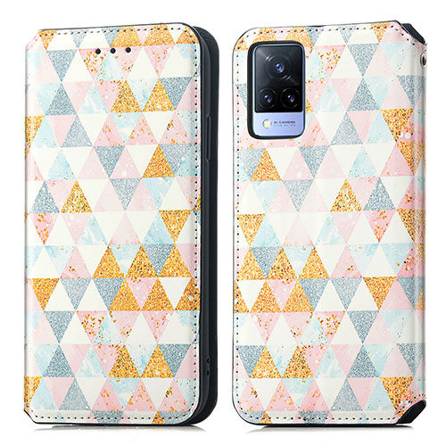 Leather Case Stands Fashionable Pattern Flip Cover Holder S02D for Vivo V21 5G White