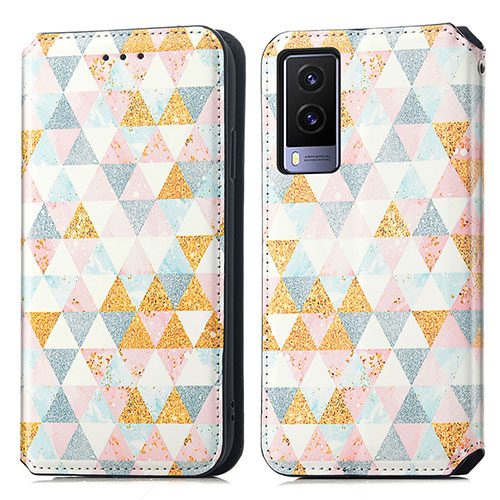 Leather Case Stands Fashionable Pattern Flip Cover Holder S02D for Vivo V21e 5G White