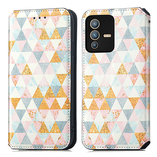 Leather Case Stands Fashionable Pattern Flip Cover Holder S02D for Vivo V23 Pro 5G White