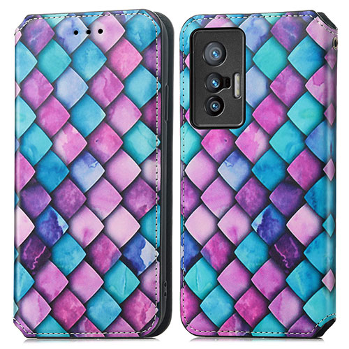 Leather Case Stands Fashionable Pattern Flip Cover Holder S02D for Vivo X70t Purple