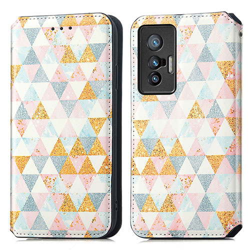 Leather Case Stands Fashionable Pattern Flip Cover Holder S02D for Vivo X70t White