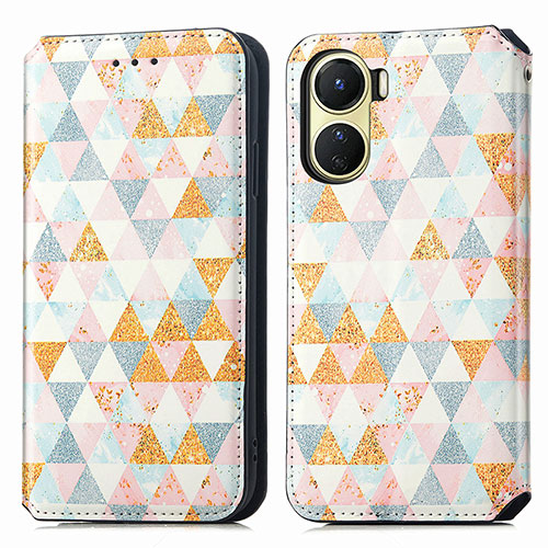 Leather Case Stands Fashionable Pattern Flip Cover Holder S02D for Vivo Y02S White