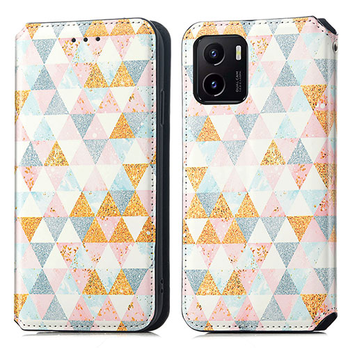 Leather Case Stands Fashionable Pattern Flip Cover Holder S02D for Vivo Y32t White