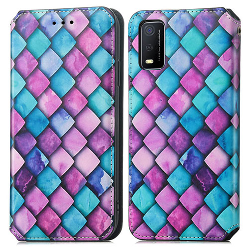 Leather Case Stands Fashionable Pattern Flip Cover Holder S02D for Vivo Y3s (2021) Purple