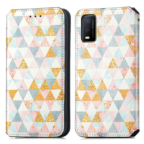 Leather Case Stands Fashionable Pattern Flip Cover Holder S02D for Vivo Y3s (2021) White