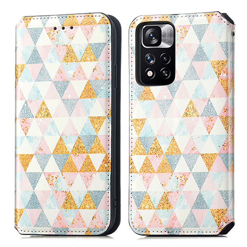 Leather Case Stands Fashionable Pattern Flip Cover Holder S02D for Xiaomi Mi 11i 5G (2022) White