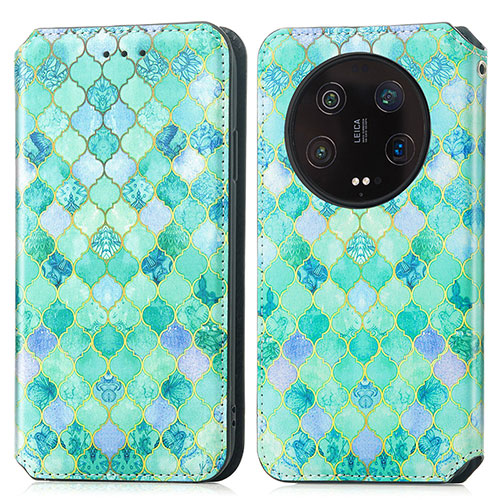 Leather Case Stands Fashionable Pattern Flip Cover Holder S02D for Xiaomi Mi 13 Ultra 5G Green