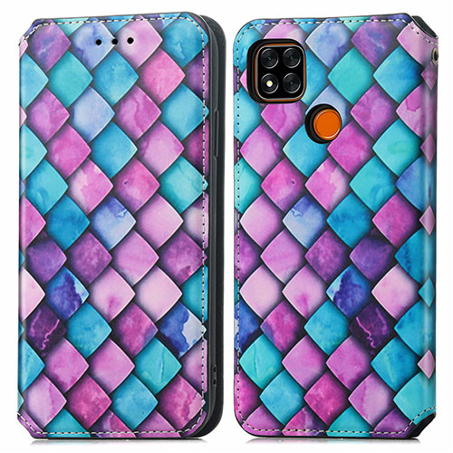 Leather Case Stands Fashionable Pattern Flip Cover Holder S02D for Xiaomi POCO C3 Purple