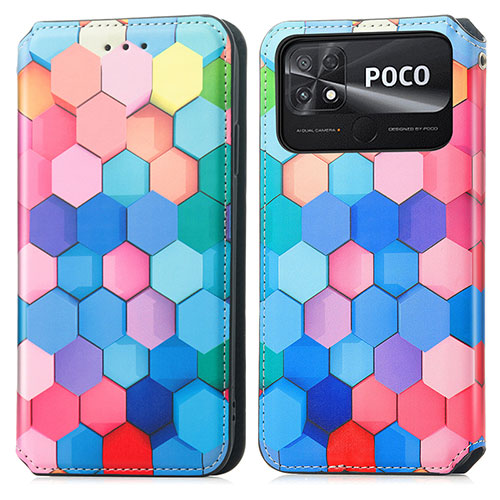 Leather Case Stands Fashionable Pattern Flip Cover Holder S02D for Xiaomi Poco C40 Colorful