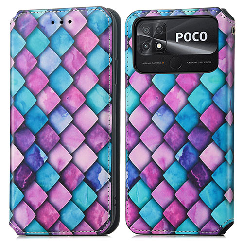Leather Case Stands Fashionable Pattern Flip Cover Holder S02D for Xiaomi Poco C40 Purple
