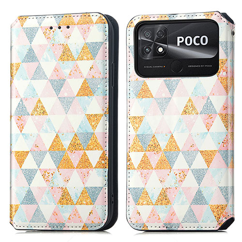 Leather Case Stands Fashionable Pattern Flip Cover Holder S02D for Xiaomi Poco C40 White
