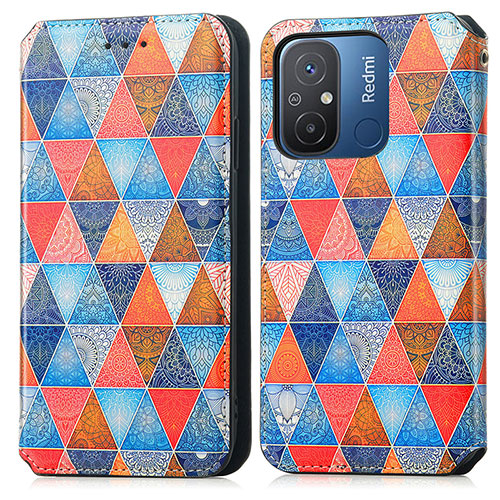 Leather Case Stands Fashionable Pattern Flip Cover Holder S02D for Xiaomi Poco C55 Brown