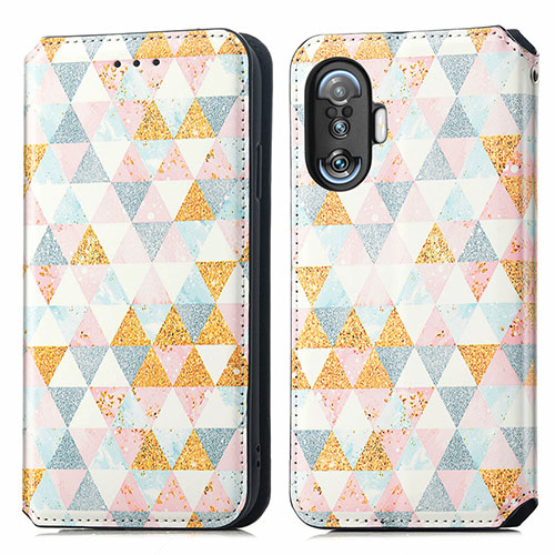 Leather Case Stands Fashionable Pattern Flip Cover Holder S02D for Xiaomi Poco F3 GT 5G White