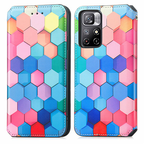 Leather Case Stands Fashionable Pattern Flip Cover Holder S02D for Xiaomi Poco M4 Pro 5G Colorful