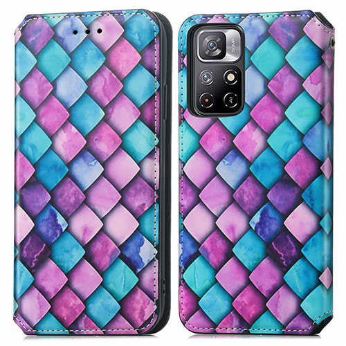 Leather Case Stands Fashionable Pattern Flip Cover Holder S02D for Xiaomi Poco M4 Pro 5G Purple