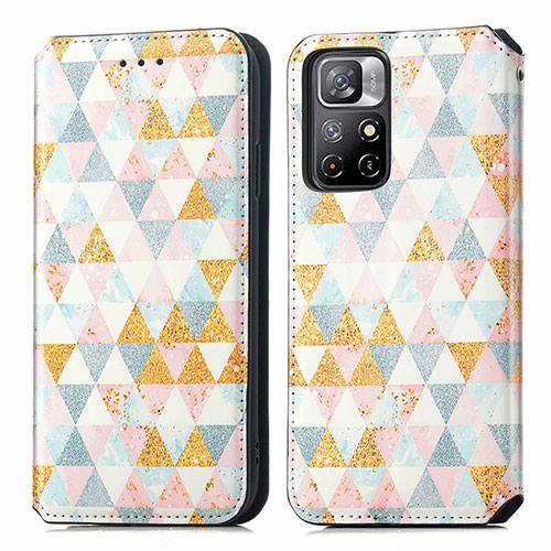 Leather Case Stands Fashionable Pattern Flip Cover Holder S02D for Xiaomi Poco M4 Pro 5G White