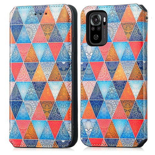 Leather Case Stands Fashionable Pattern Flip Cover Holder S02D for Xiaomi Poco M5S Brown