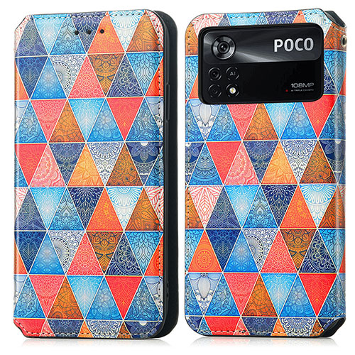 Leather Case Stands Fashionable Pattern Flip Cover Holder S02D for Xiaomi Poco X4 Pro 5G Brown