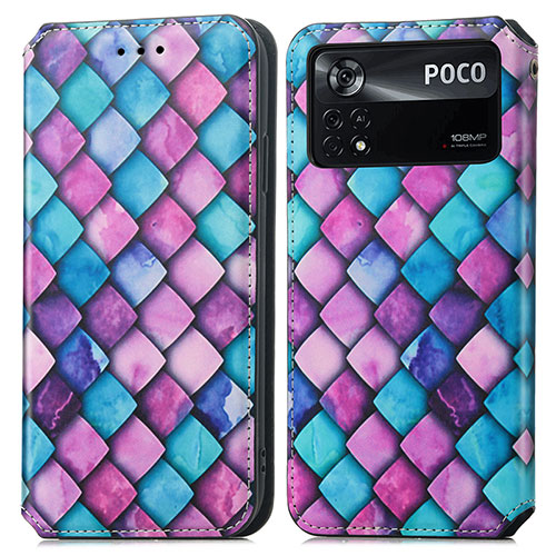 Leather Case Stands Fashionable Pattern Flip Cover Holder S02D for Xiaomi Poco X4 Pro 5G Purple