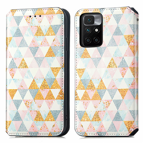 Leather Case Stands Fashionable Pattern Flip Cover Holder S02D for Xiaomi Redmi 10 4G White