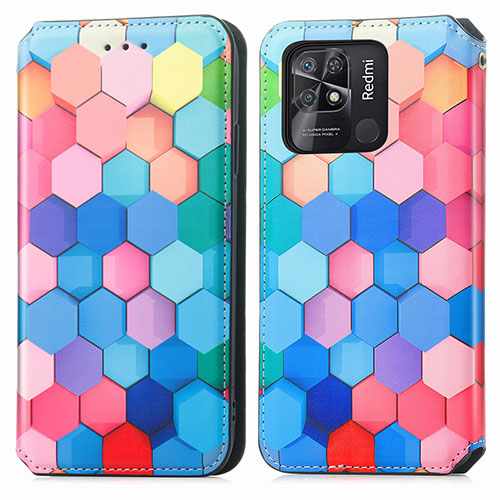 Leather Case Stands Fashionable Pattern Flip Cover Holder S02D for Xiaomi Redmi 10 India Colorful