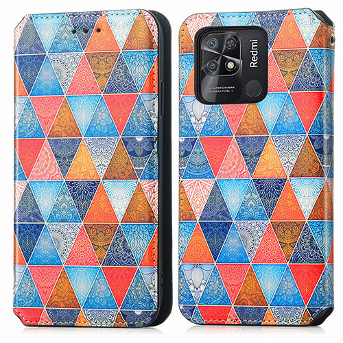 Leather Case Stands Fashionable Pattern Flip Cover Holder S02D for Xiaomi Redmi 10 Power Brown