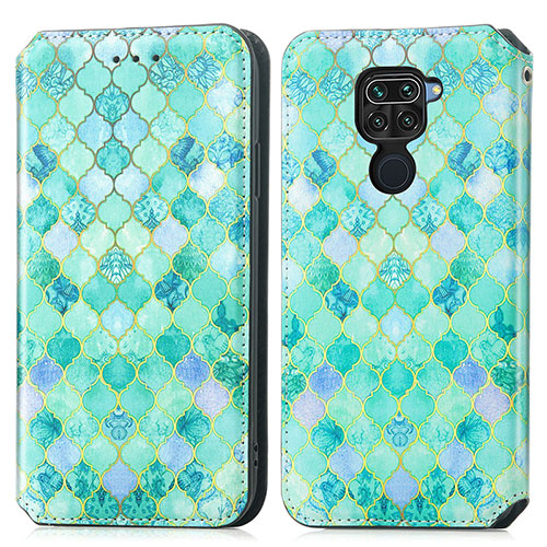 Leather Case Stands Fashionable Pattern Flip Cover Holder S02D for Xiaomi Redmi 10X 4G Green