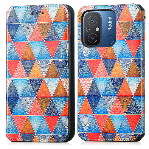 Leather Case Stands Fashionable Pattern Flip Cover Holder S02D for Xiaomi Redmi 11A 4G Brown