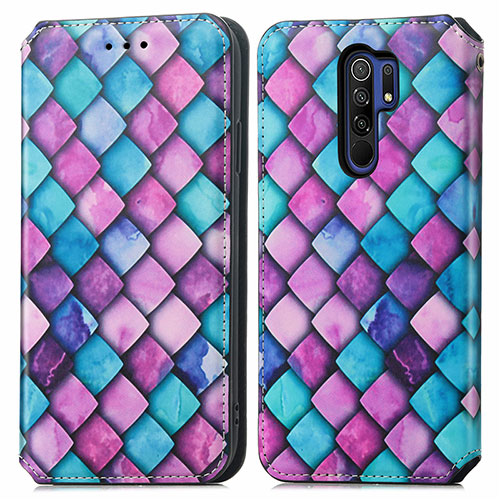 Leather Case Stands Fashionable Pattern Flip Cover Holder S02D for Xiaomi Redmi 9 Prime India Purple