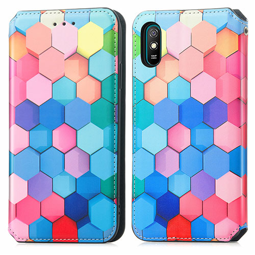 Leather Case Stands Fashionable Pattern Flip Cover Holder S02D for Xiaomi Redmi 9A Colorful