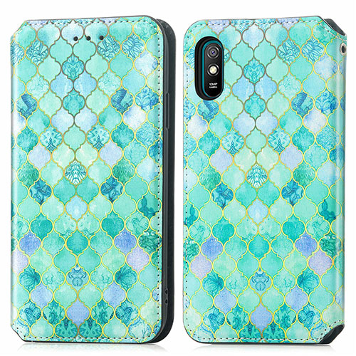 Leather Case Stands Fashionable Pattern Flip Cover Holder S02D for Xiaomi Redmi 9A Green