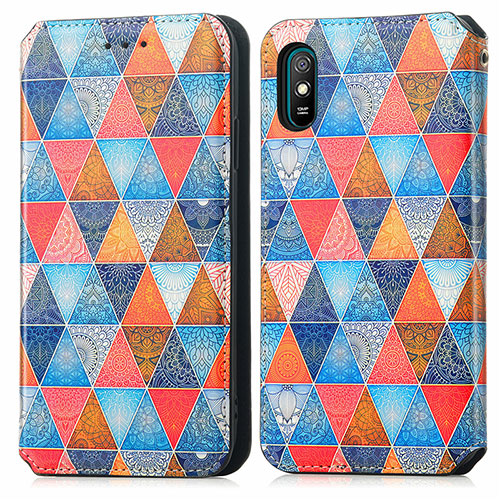 Leather Case Stands Fashionable Pattern Flip Cover Holder S02D for Xiaomi Redmi 9AT Brown