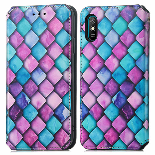 Leather Case Stands Fashionable Pattern Flip Cover Holder S02D for Xiaomi Redmi 9AT Purple