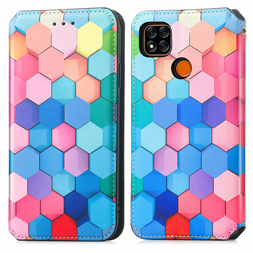 Leather Case Stands Fashionable Pattern Flip Cover Holder S02D for Xiaomi Redmi 9C Colorful
