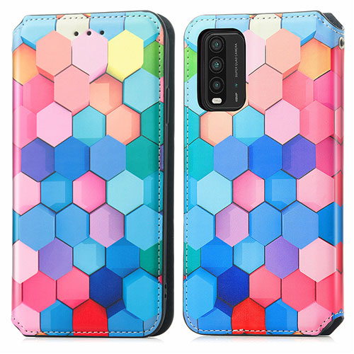 Leather Case Stands Fashionable Pattern Flip Cover Holder S02D for Xiaomi Redmi 9T 4G Colorful