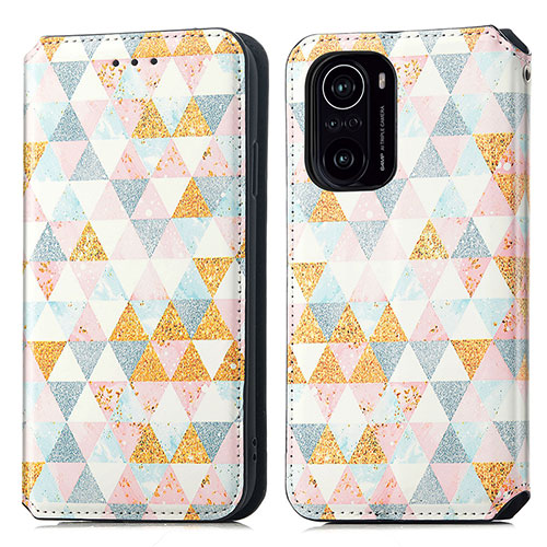 Leather Case Stands Fashionable Pattern Flip Cover Holder S02D for Xiaomi Redmi K40 5G White